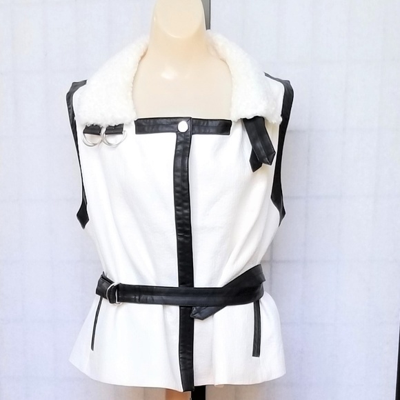 Black Label Shearling Vest Size 1 NWT Ecru - Picture 2 of 8